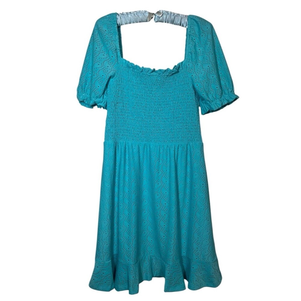 Michael Kors Puff Sleeve Islet Mini Dress Turquoise NWOT L